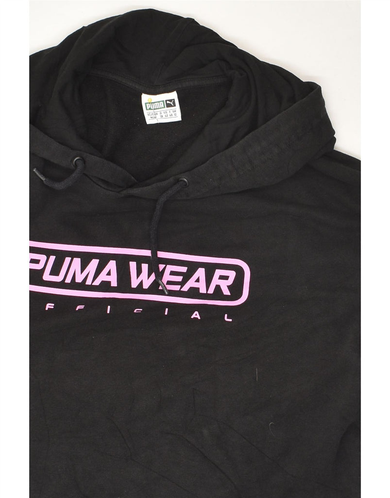 PUMA Womens Oversized Graphic Hoodie Jumper UK 12 Medium Black Cotton | Vintage Puma | Thrift | Second-Hand Puma | Used Clothing | Messina Hembry 