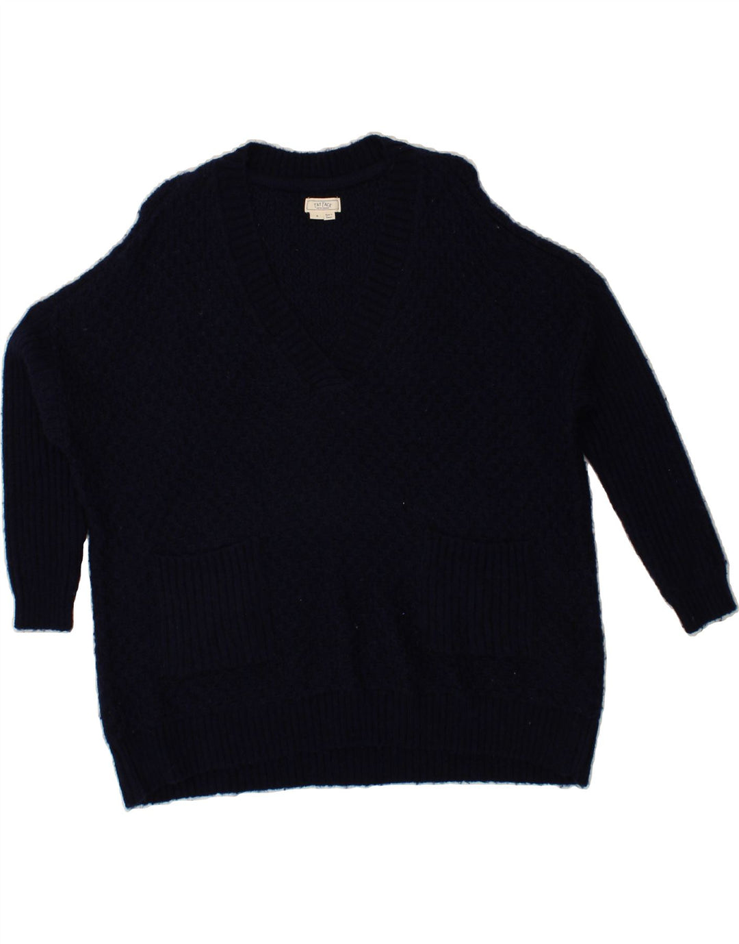 FAT FACE Womens Oversized V-Neck Jumper Sweater UK 10 Small Navy Blue Vintage Fat Face and Second-Hand Fat Face from Messina Hembry 