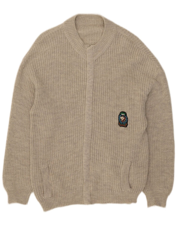 Vintage Mens Cardigan Sweater Medium Grey Acrylic
