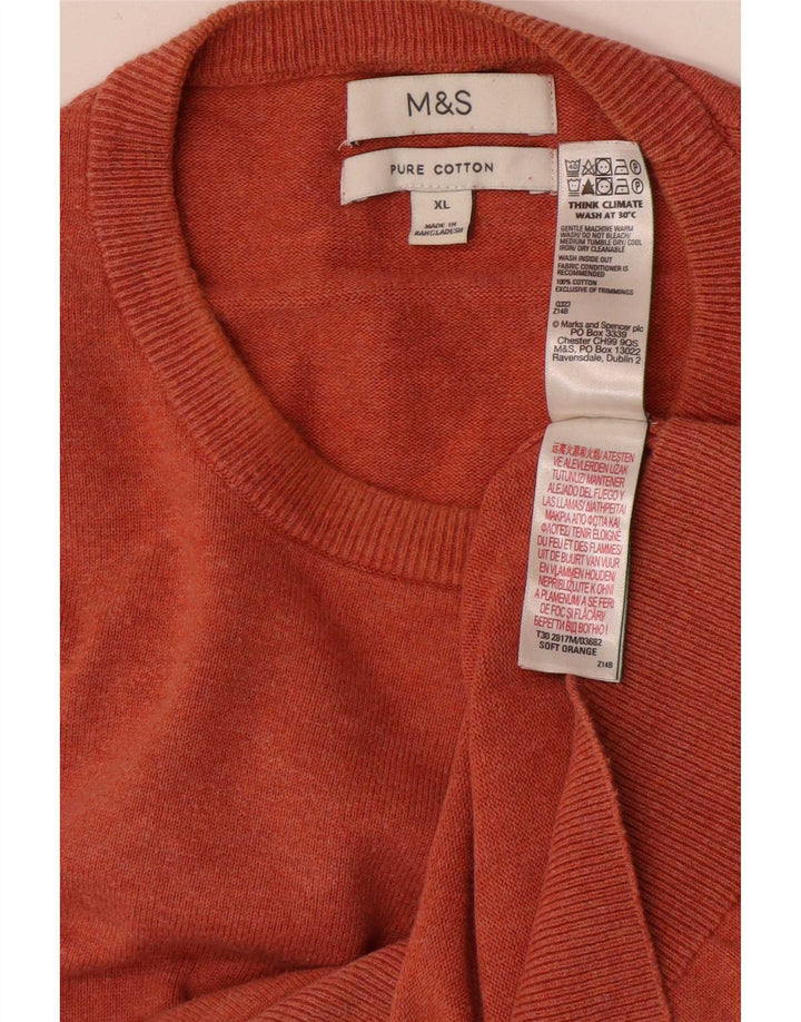 Marks & Spencer Mens Crew Neck Jumper Sweater XL Orange Cotton