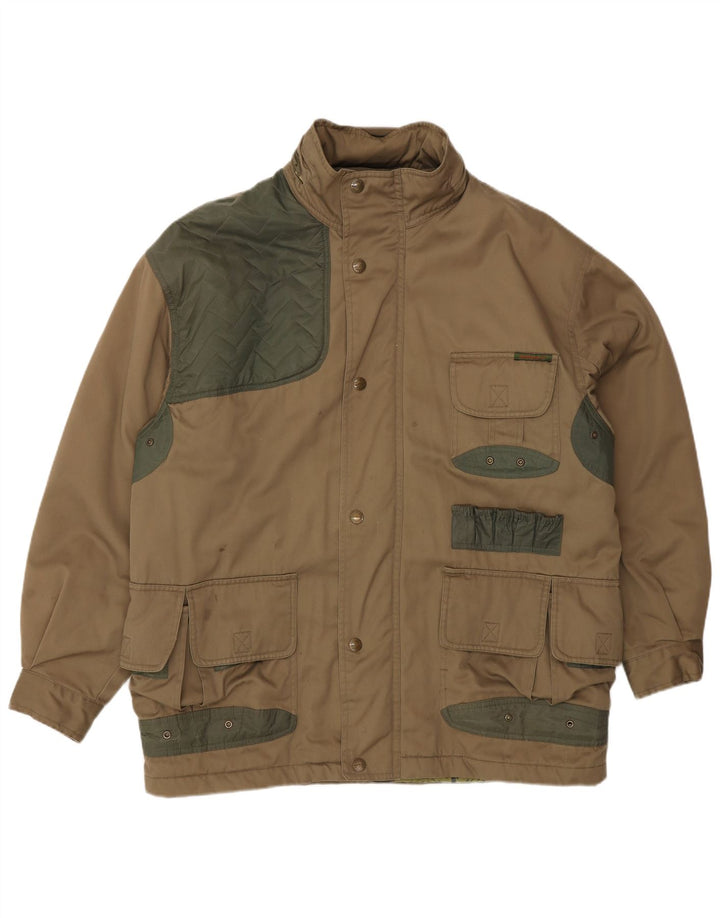 UNIVERS Mens Hooded Utility Jacket IT 52 XL Brown Cotton