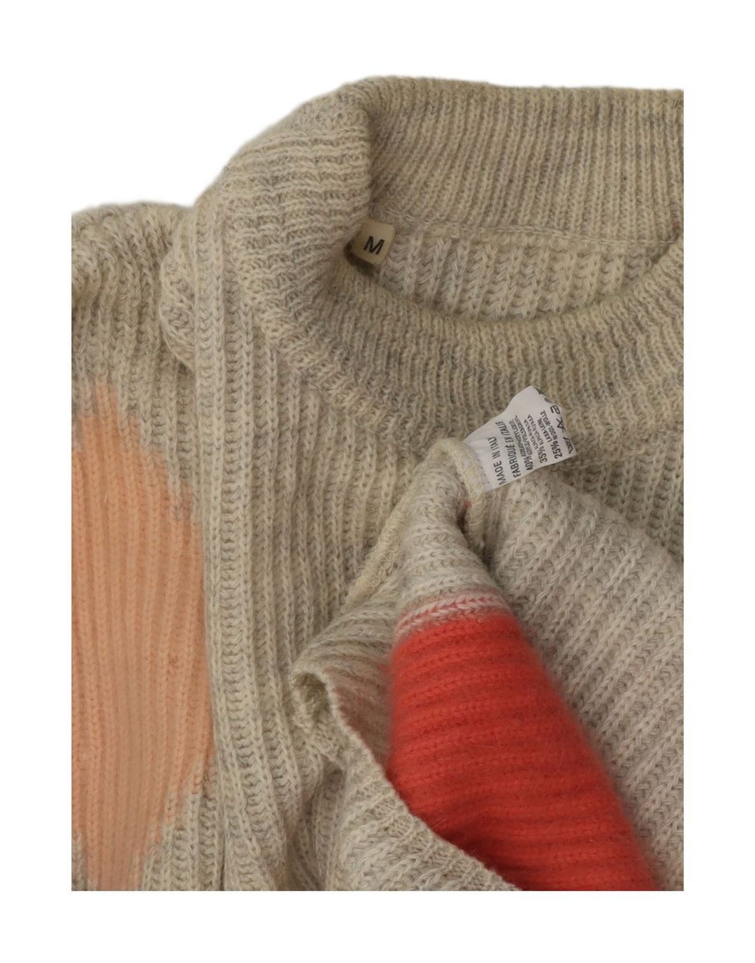Vintage Mens Turtle Neck Jumper Sweater Medium Grey Geometric Acrylic