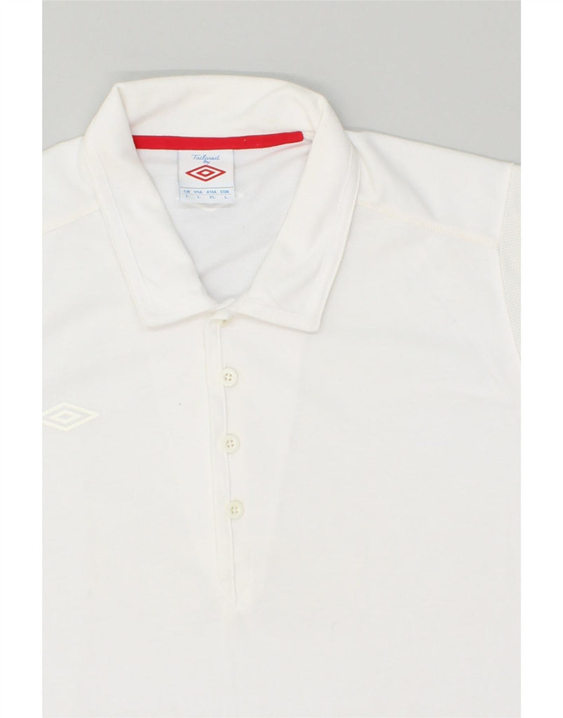 UMBRO Mens Polo Shirt Large White Polyester | Vintage Umbro | Thrift | Second-Hand Umbro | Used Clothing | Messina Hembry 