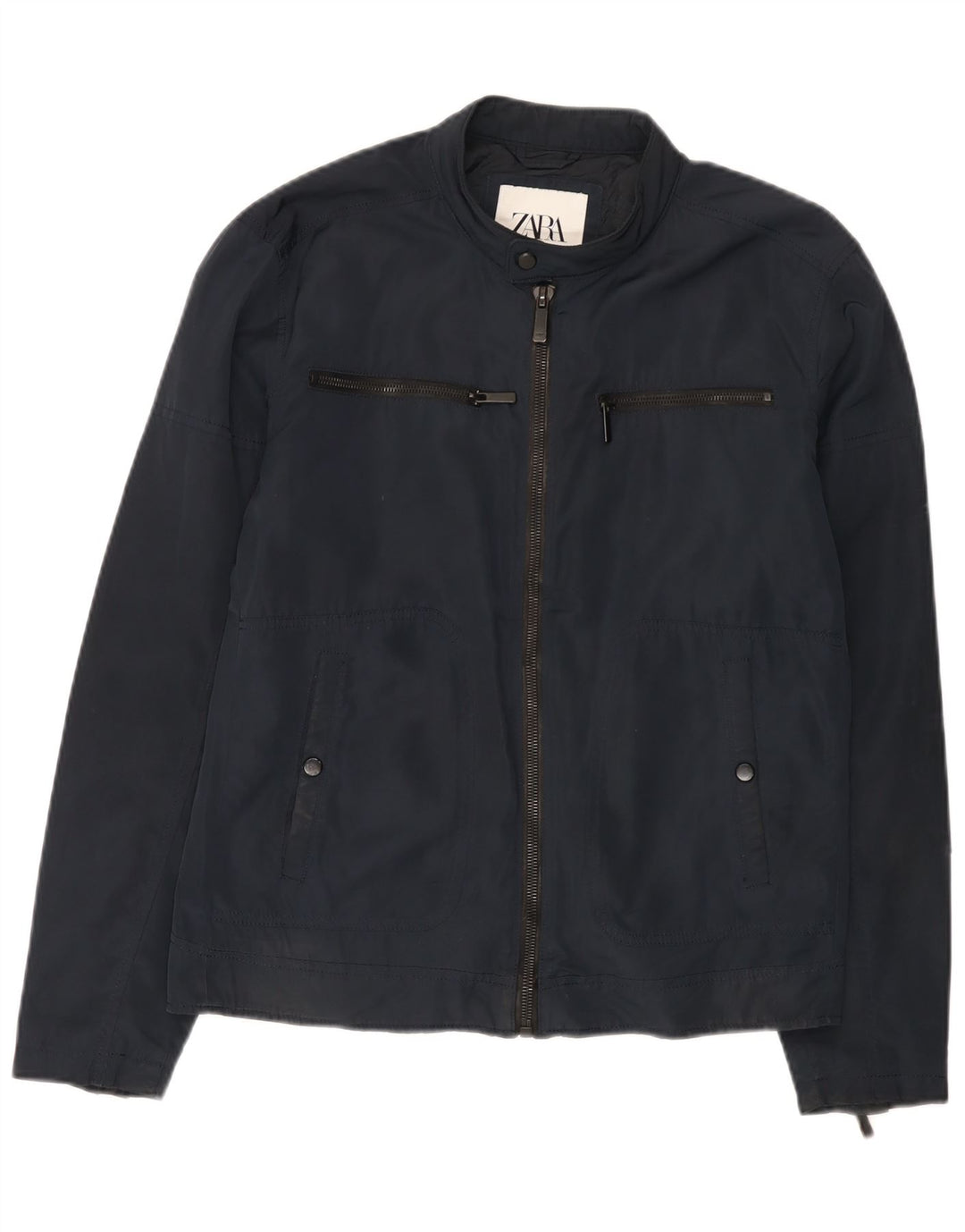 Zara Mens Utility Jacket UK 38 Medium Navy Blue Polyester