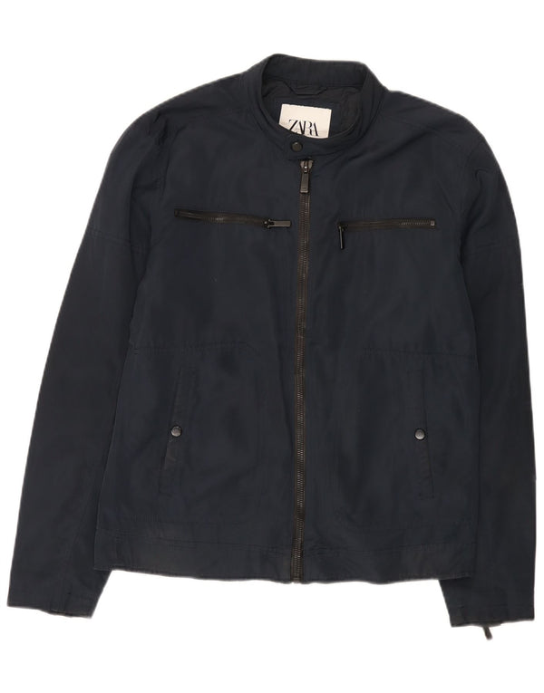 Zara Mens Utility Jacket UK 38 Medium Navy Blue Polyester