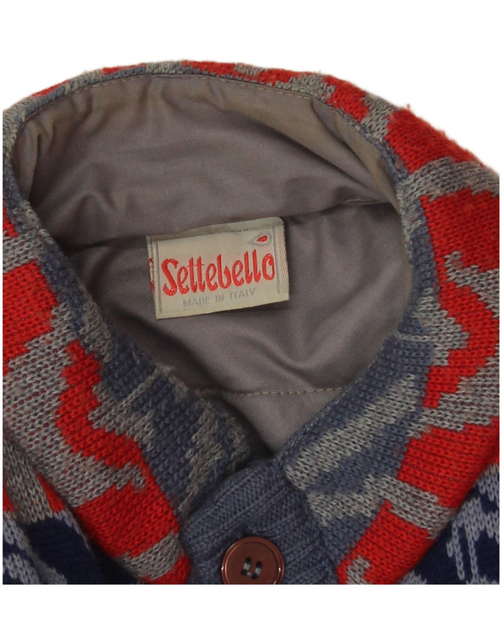 Settebello Mens Cardigan Sweater Large Blue Geometric Wool