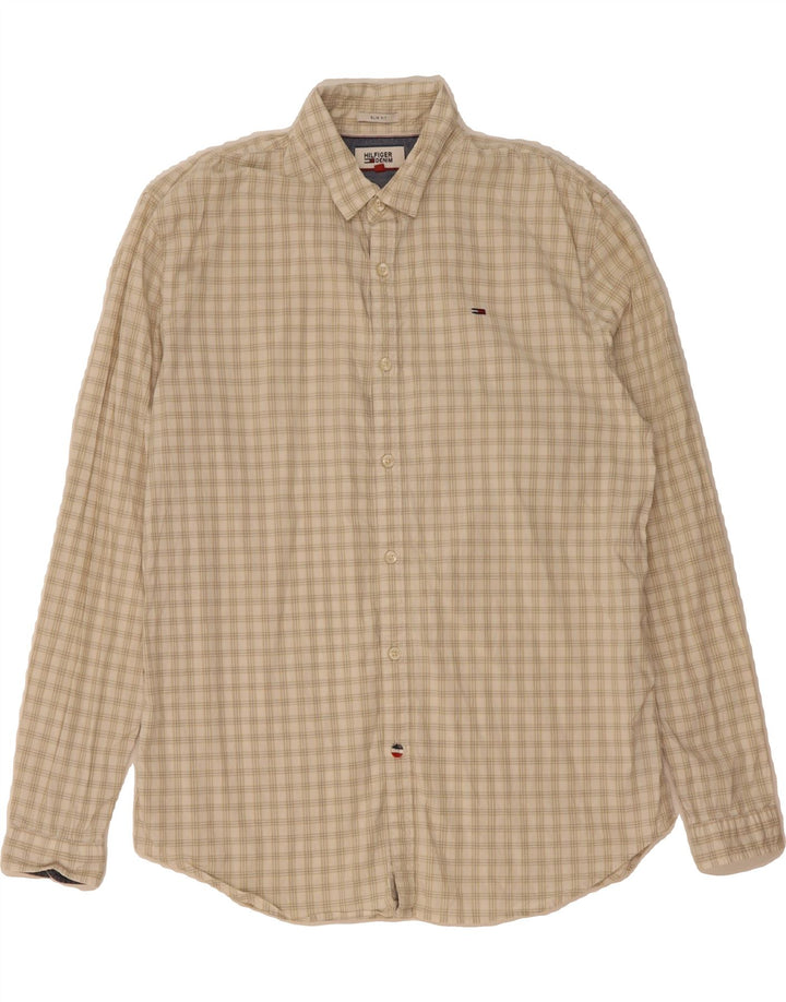 TOMMY HILFIGER Mens Slim Fit Shirt Large Off White Check Cotton Vintage Tommy Hilfiger and Second-Hand Tommy Hilfiger from Messina Hembry 