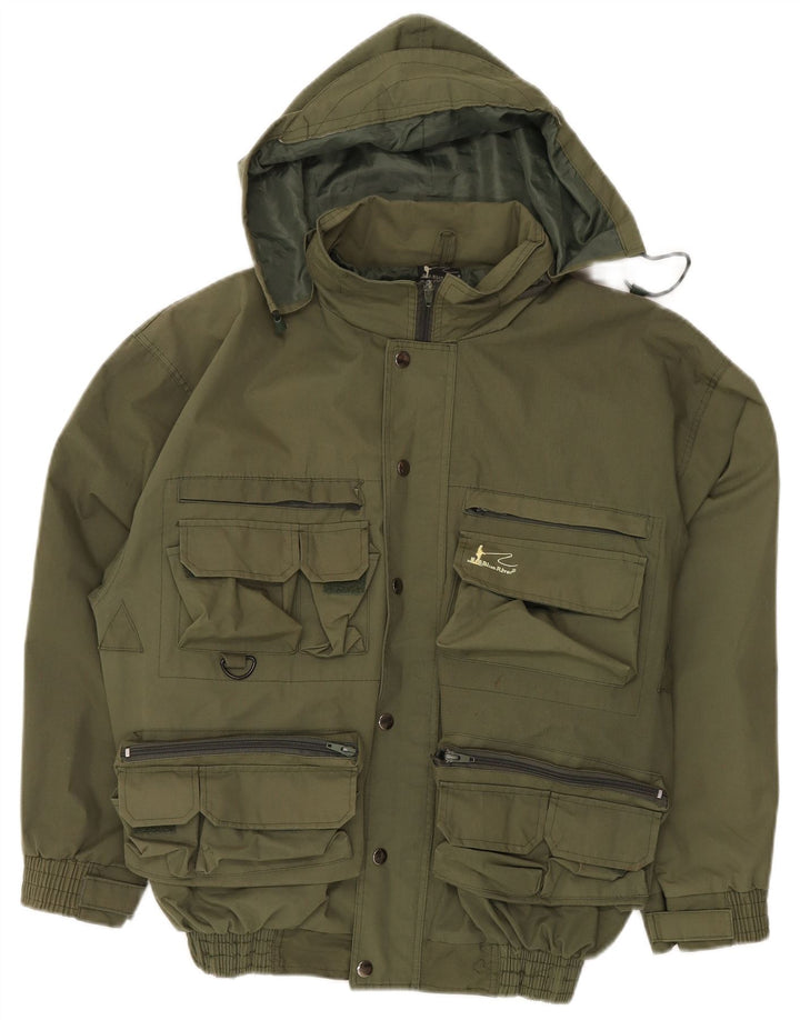 VINTAGE Mens Hooded Utility Jacket UK 38 Medium Khaki Polyester