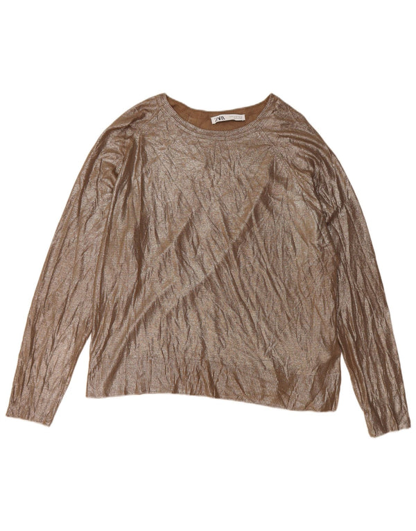 Zara Womens Loose Fit Boat Neck Jumper Sweater UK 14 Medium Gold Viscose
