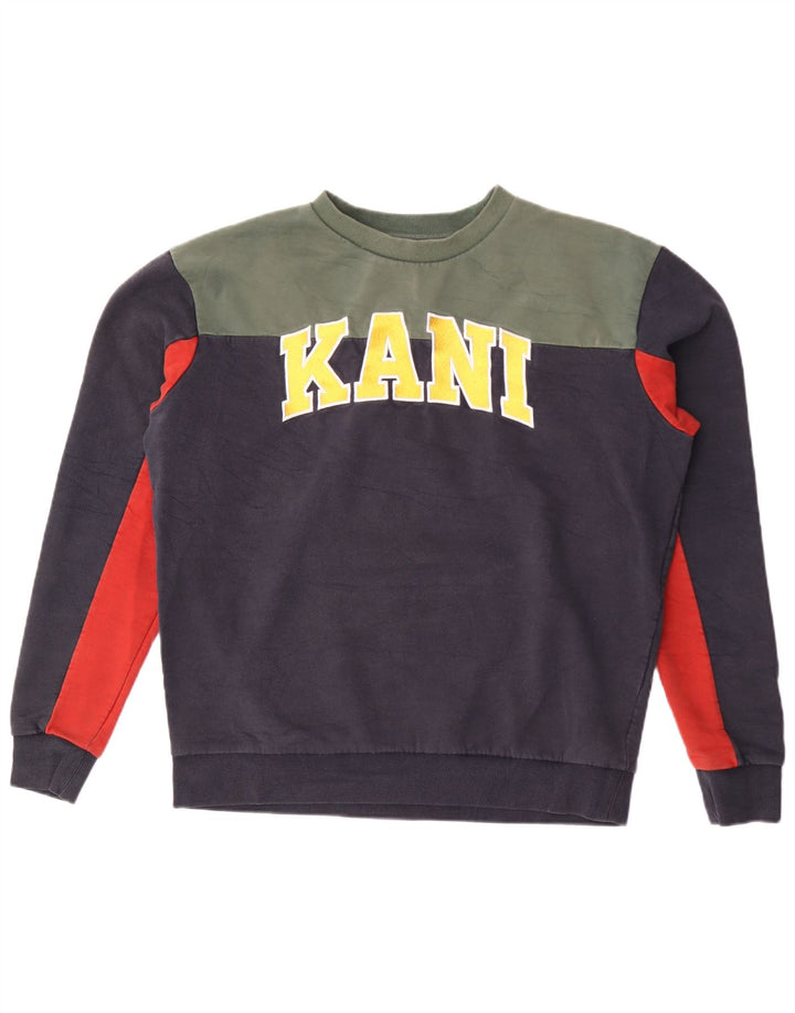 Karl Kani Mens Graphic Sweatshirt Jumper Small Navy Blue Colourblock