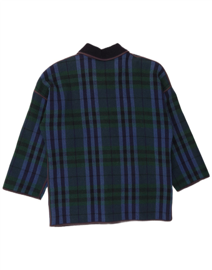 Vintage Womens Overcoat IT 48 XL Navy Blue Check Wool