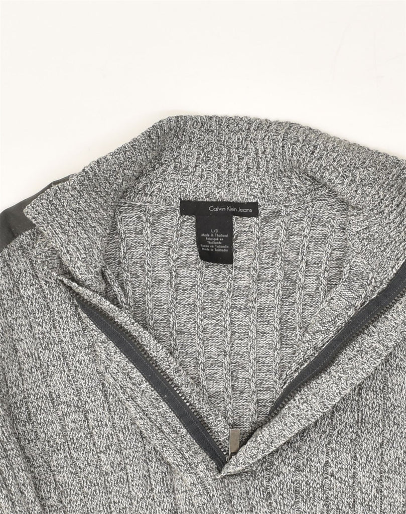 CALVIN KLEIN Mens Zip Neck Jumper Sweater Large Grey Cotton | Vintage Calvin Klein | Thrift | Second-Hand Calvin Klein | Used Clothing | Messina Hembry 