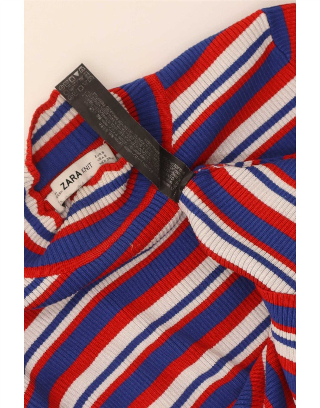 Zara Womens Crop Top Long Sleeve UK 8 Small Multicoloured Striped Viscose