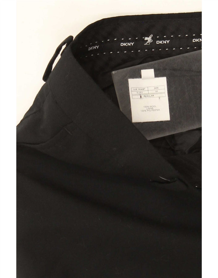Dkny Mens Regular Casual Trousers W34 L31 Black Wool