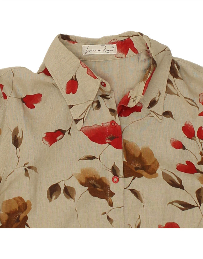 VINTAGE Womens Shirt IT 44 Medium Grey Floral Linen | Vintage Vintage | Thrift | Second-Hand Vintage | Used Clothing | Messina Hembry 