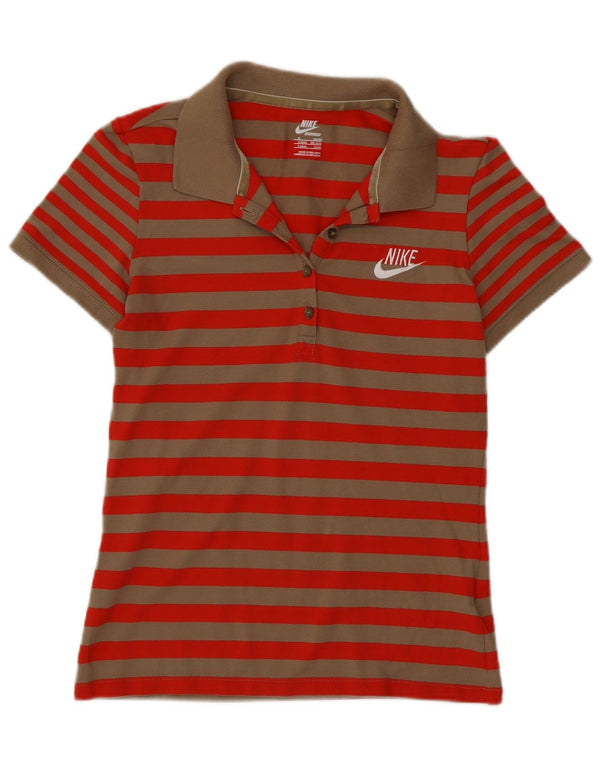 Nike Womens Polo Shirt UK 10/12 Medium Red Striped