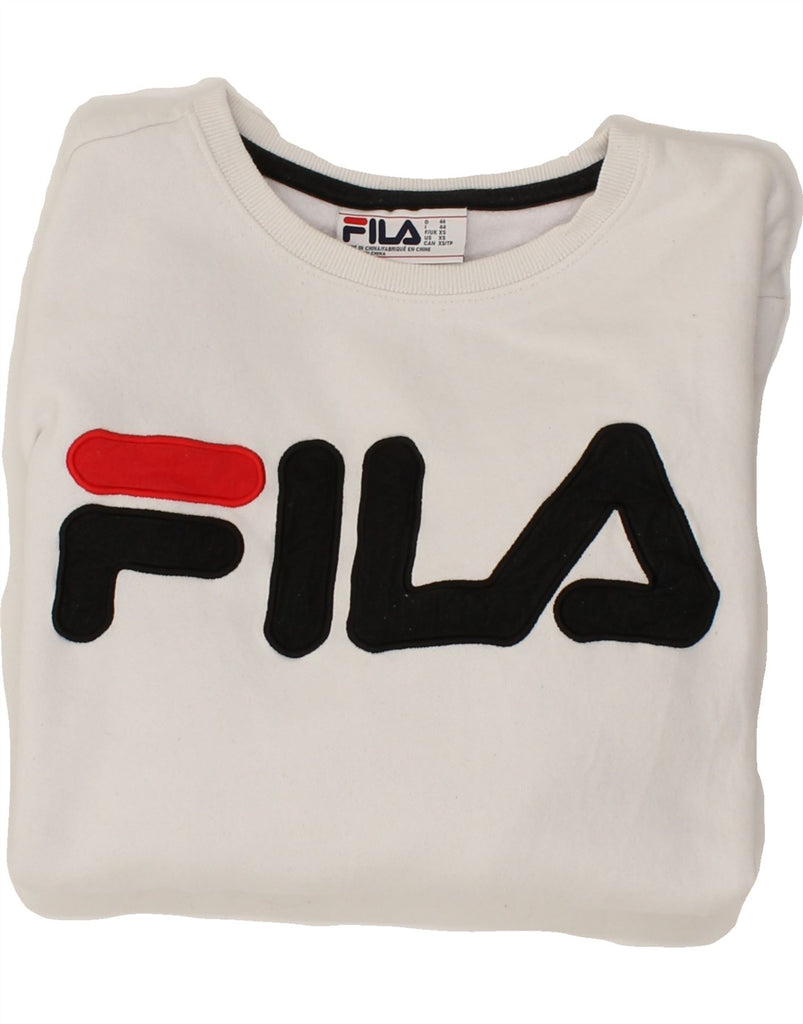 FILA Mens Graphic Sweatshirt Jumper XS White Cotton | Vintage Fila | Thrift | Second-Hand Fila | Used Clothing | Messina Hembry 