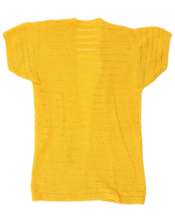Vintage Womens Longline Short Sleeve Cardigan Sweater UK 8 Small Yellow