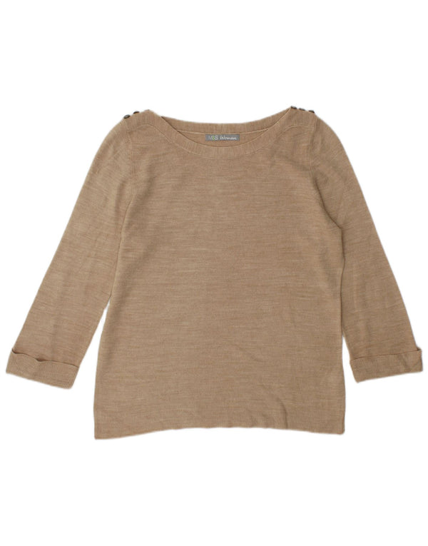 Marks & Spencer Womens Boat Neck Jumper Sweater UK 12 Medium Beige