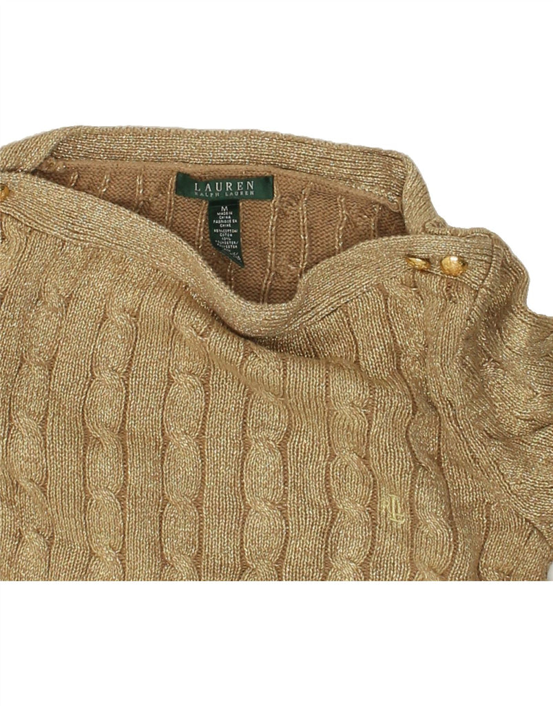 RALPH LAUREN Womens Boat Neck Jumper Sweater UK 14 Medium Gold Cotton | Vintage Ralph Lauren | Thrift | Second-Hand Ralph Lauren | Used Clothing | Messina Hembry 