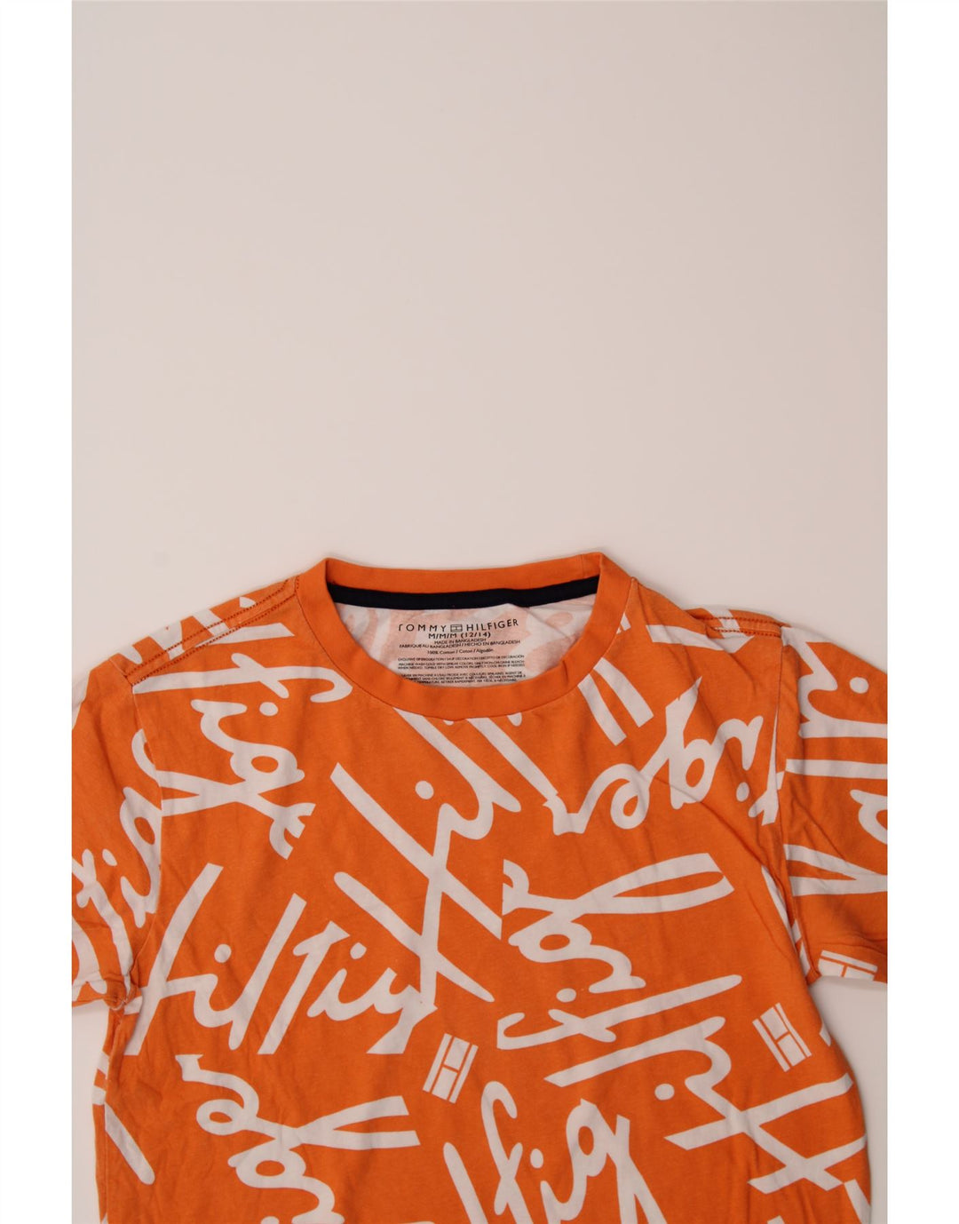 TOMMY HILFIGER Boys Graphic T-Shirt Top 12-13 Years Medium Orange Vintage Tommy Hilfiger and Second-Hand Tommy Hilfiger from Messina Hembry 