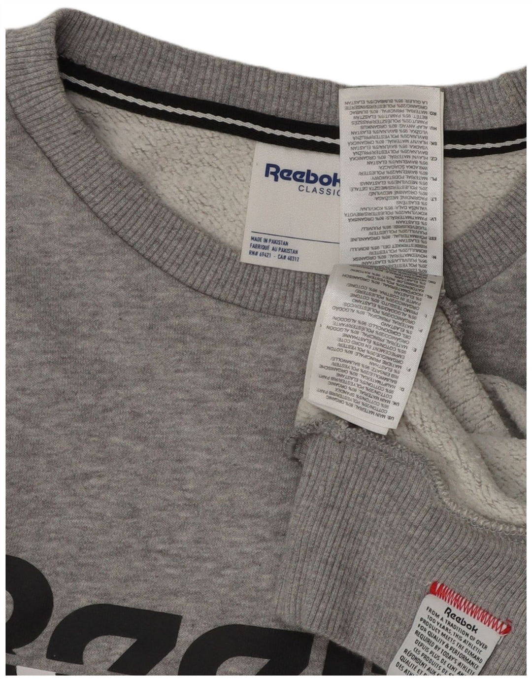 REEBOK Mens Graphic Sweatshirt Jumper Medium Grey Flecked Cotton