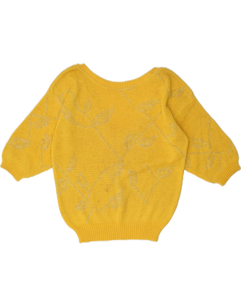 VINTAGE Womens 3/4 Sleeve V-Neck Jumper Sweater IT 44 Medium Yellow Cotton | Vintage Vintage | Thrift | Second-Hand Vintage | Used Clothing | Messina Hembry 