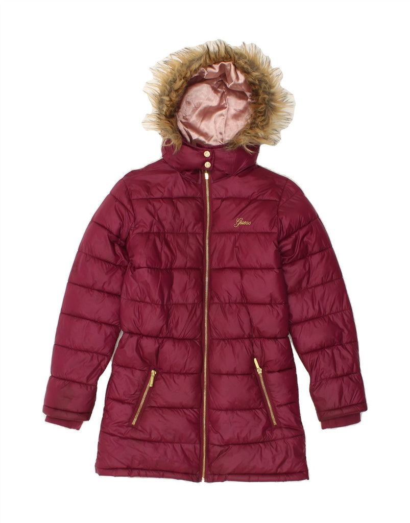 GUESS Girls Hooded Padded Coat 13-14 Years Maroon Polyester | Vintage Guess | Thrift | Second-Hand Guess | Used Clothing | Messina Hembry 