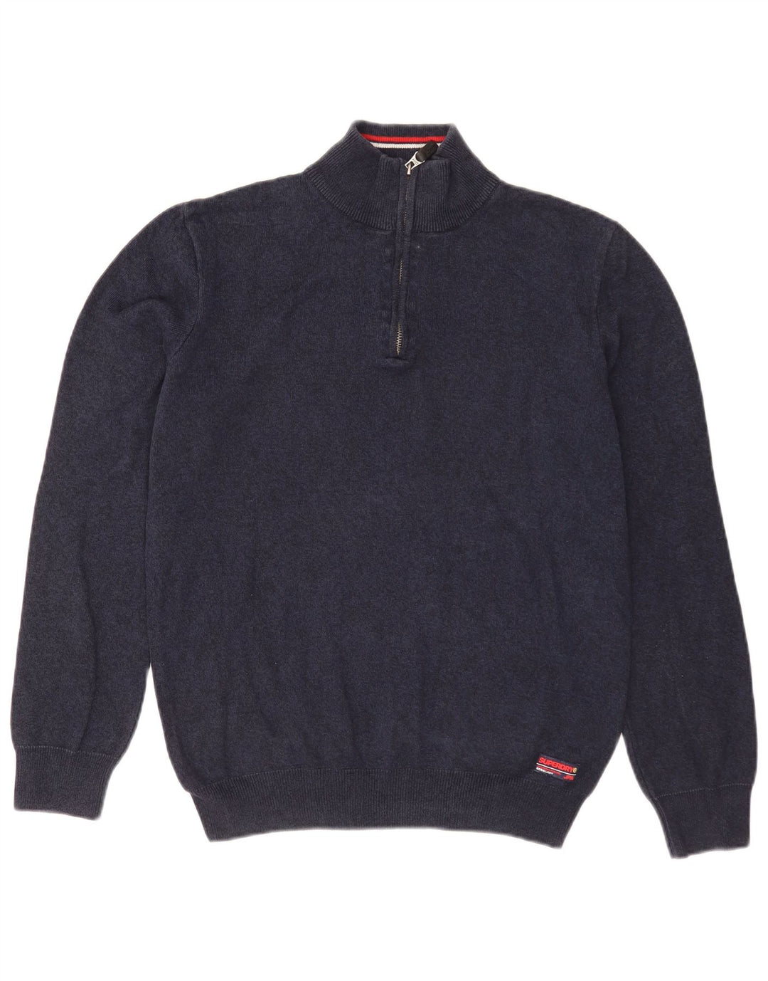 Superdry Mens Zip Neck Jumper Sweater Medium Navy Blue Cotton