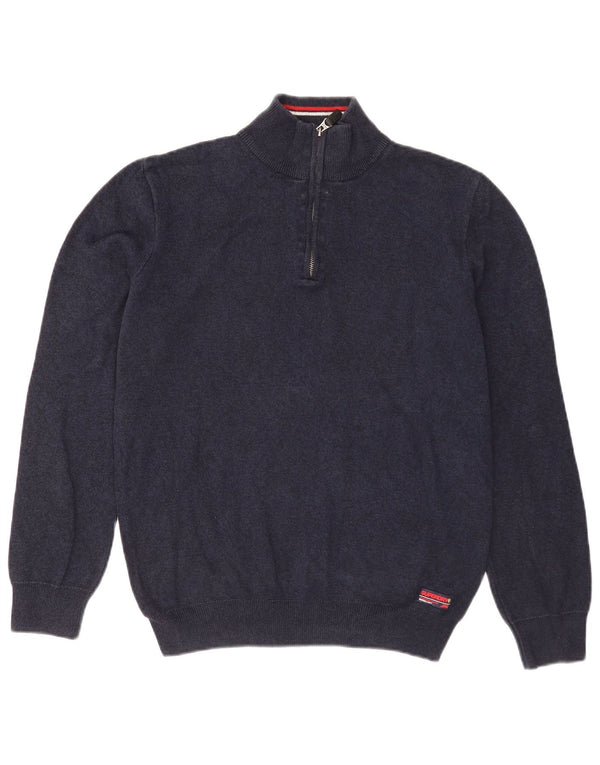 Superdry Mens Zip Neck Jumper Sweater Medium Navy Blue Cotton