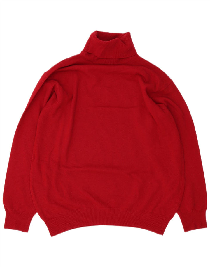 Sisley Mens Roll Neck Jumper Sweater Large Red Virgin Wool