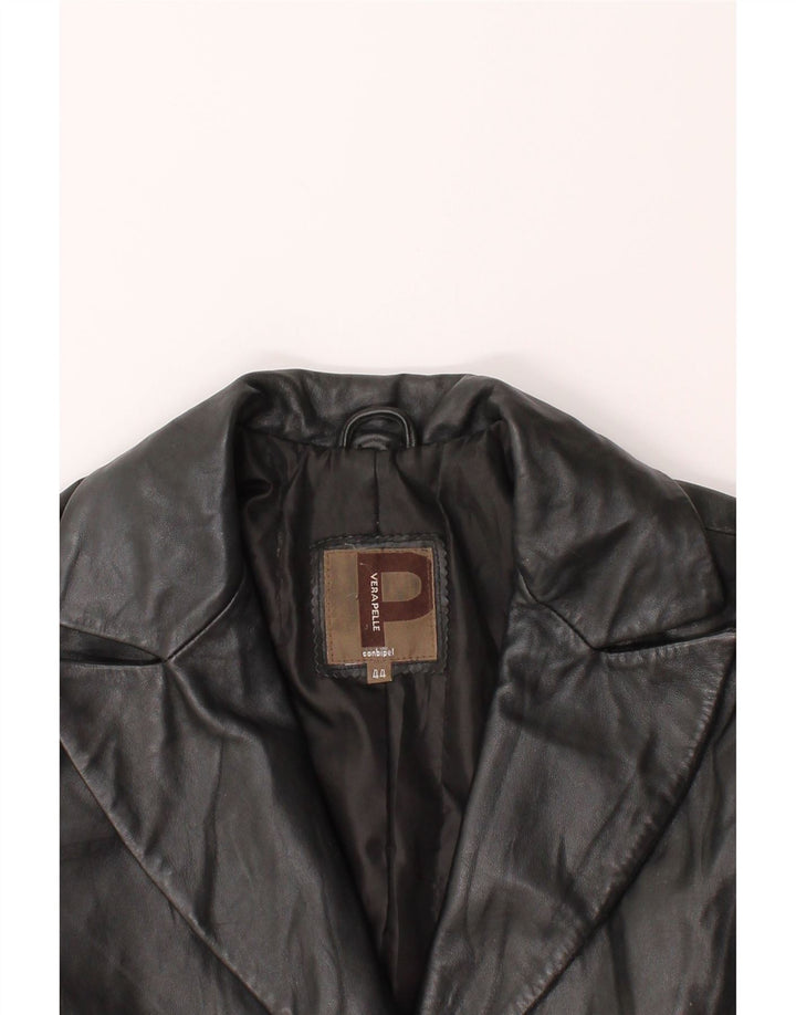 VINTAGE Womens Leather Coat IT 44 Medium Black Leather Vintage Vintage and Second-Hand Vintage from Messina Hembry 