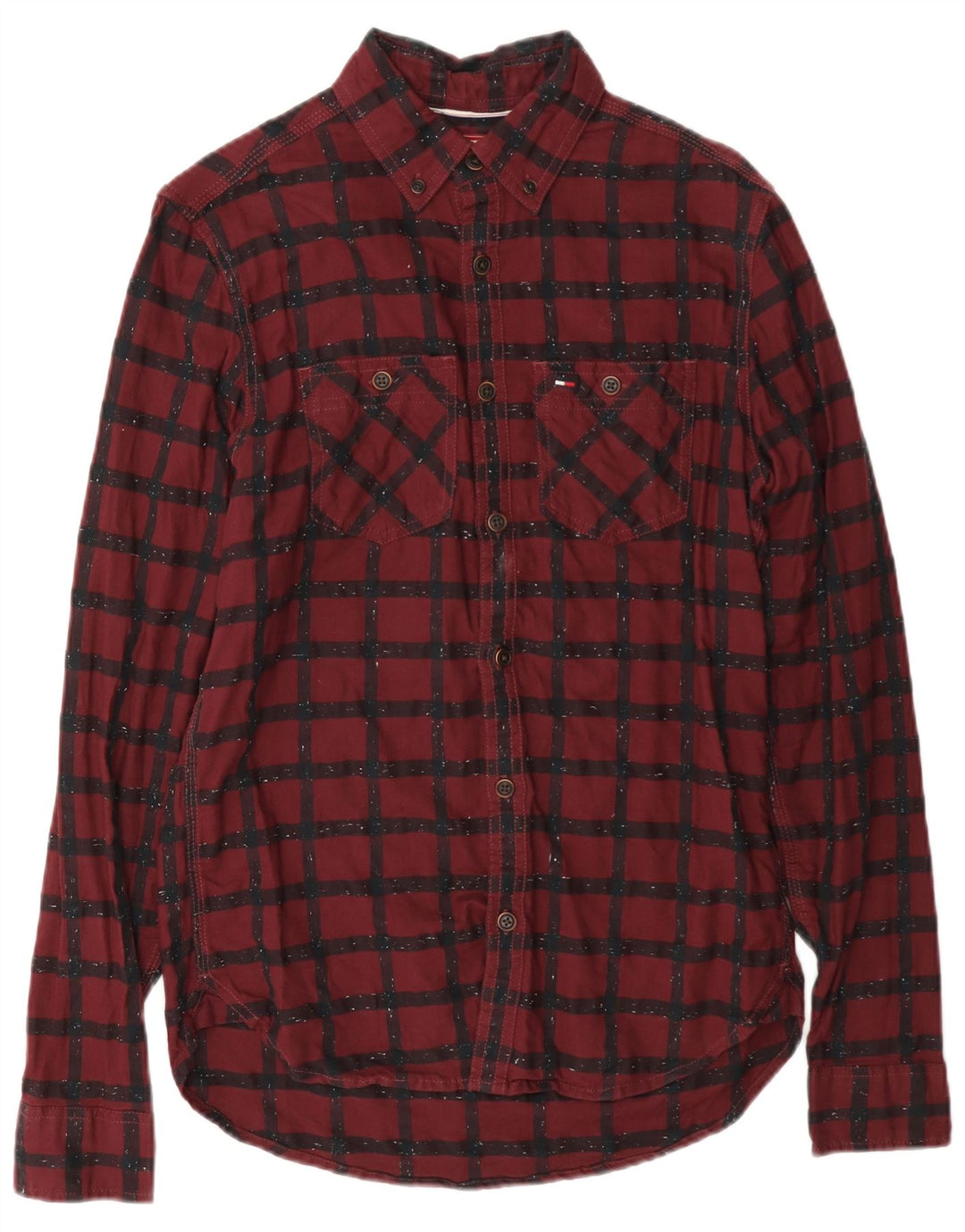 Tommy Hilfiger Mens Flannel Shirt XS Burgundy Check