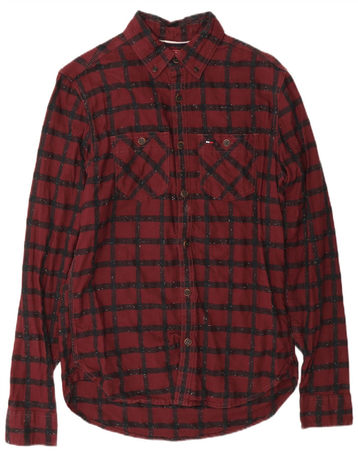 Tommy Hilfiger Mens Flannel Shirt XS Burgundy Check
