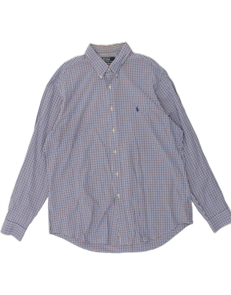 POLO RALPH LAUREN Mens Custom Fit Shirt Size 18 46 2XL Blue Check Cotton | Vintage Polo Ralph Lauren | Thrift | Second-Hand Polo Ralph Lauren | Used Clothing | Messina Hembry 