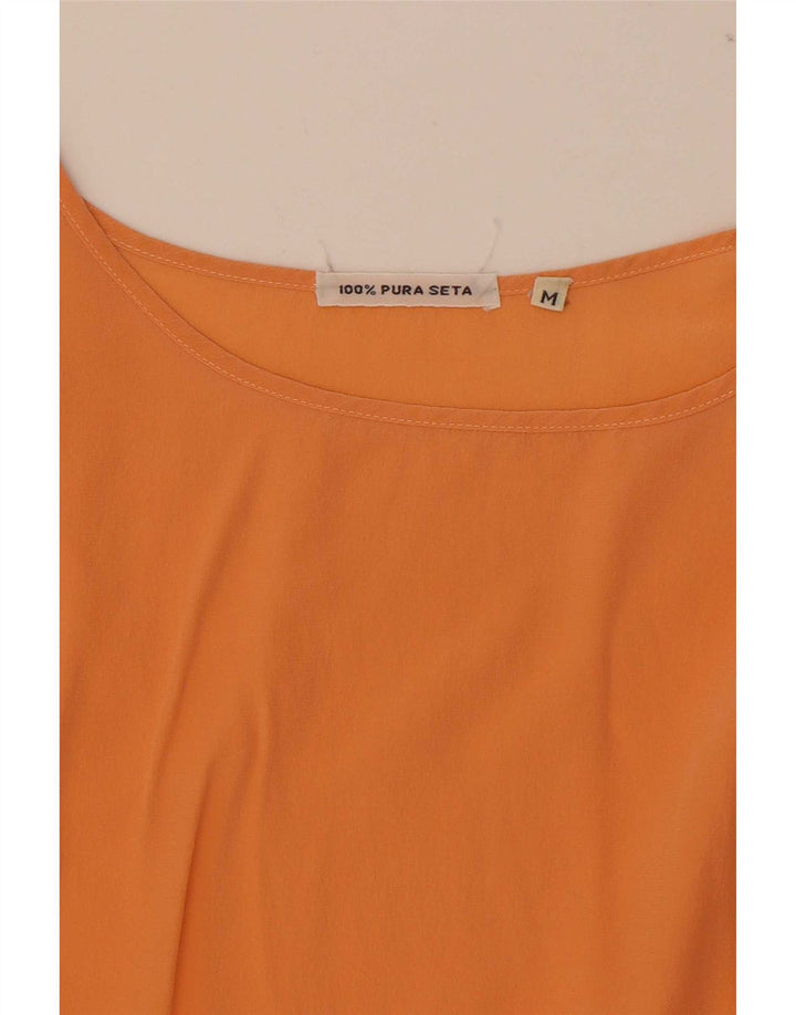 Vintage Womens Sleeveless Blouse Top UK 14 Medium Orange Silk