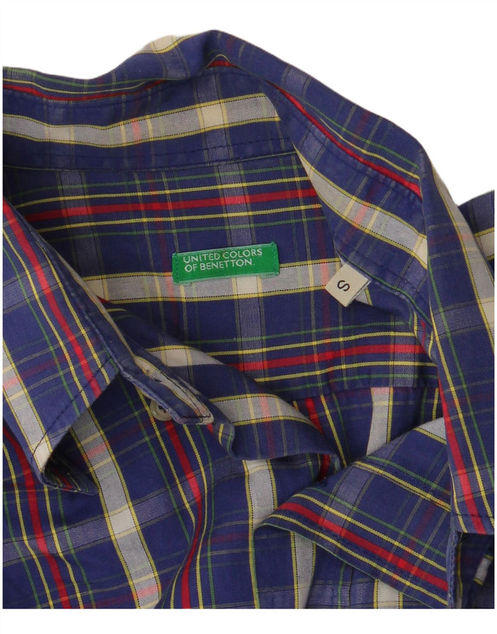 Benetton Mens Shirt Small Navy Blue Check