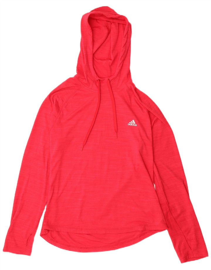 ADIDAS Womens Climalite Hooded Top Long Sleeve UK 16/18 Large Red Flecked