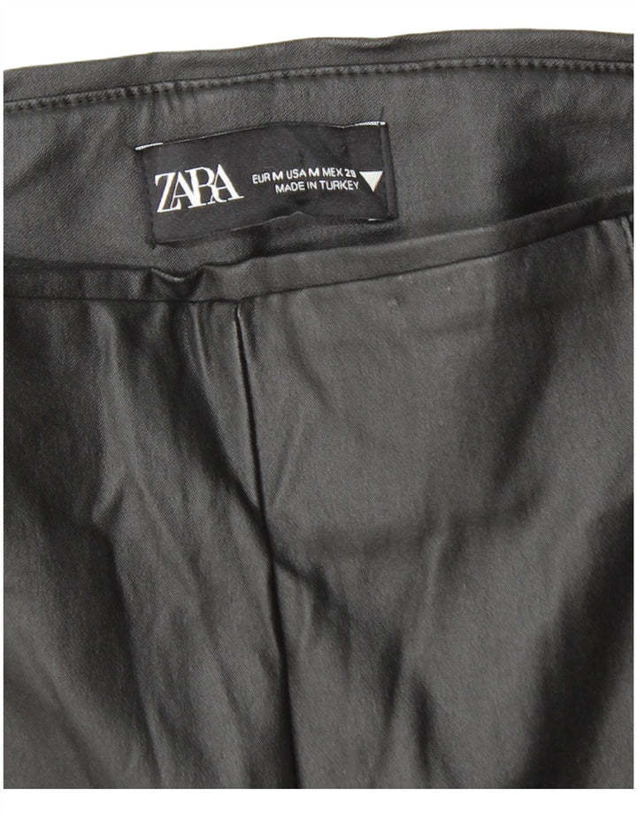 ZARA Womens Slim Faux Leather Trousers Medium W28 L28 Black Polyurethane