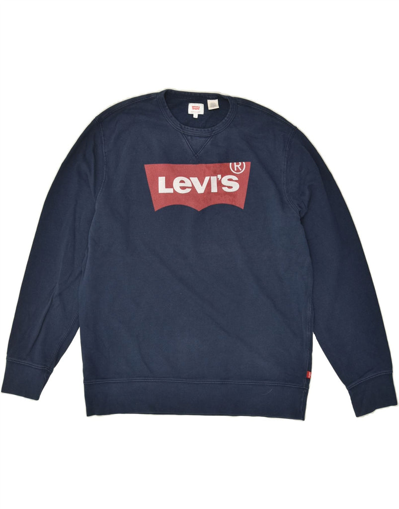 LEVI'S Mens Graphic Sweatshirt Jumper Large Navy Blue Cotton | Vintage Levi's | Thrift | Second-Hand Levi's | Used Clothing | Messina Hembry 