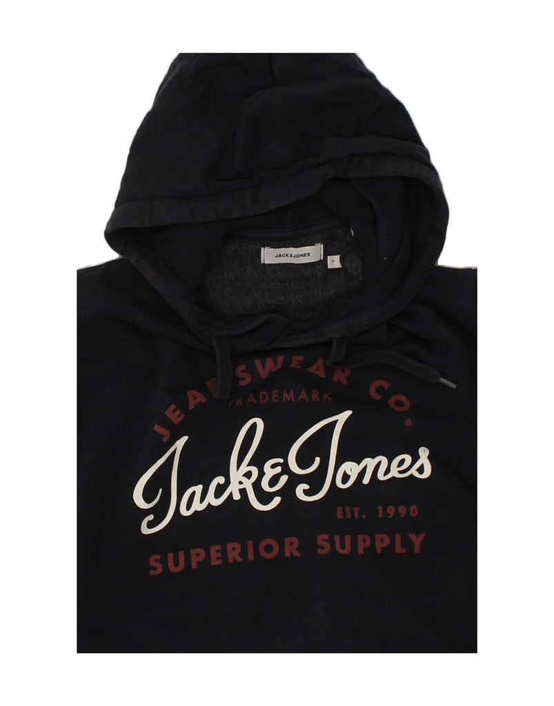 JACK & JONES Mens Graphic Hoodie Jumper Large Navy Blue Cotton | Vintage Jack & Jones | Thrift | Second-Hand Jack & Jones | Used Clothing | Messina Hembry 