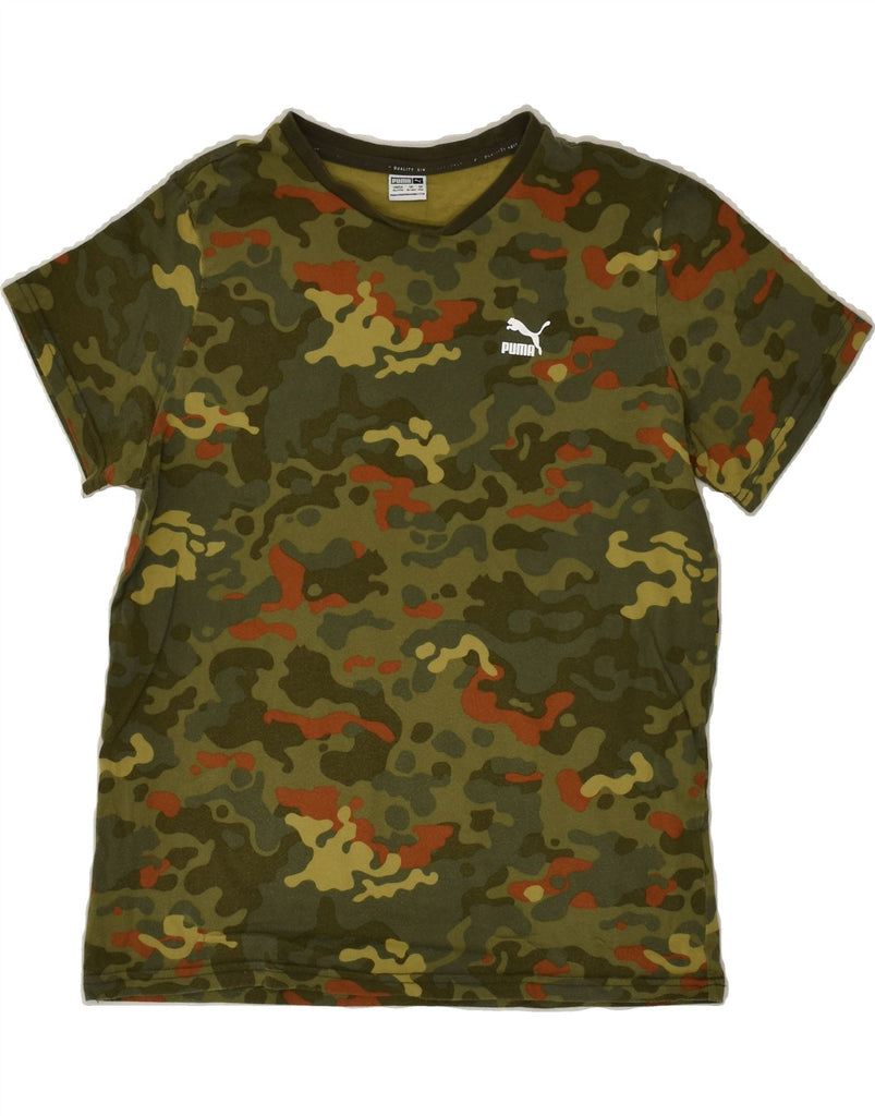 PUMA Boys T-Shirt Top 15-16 Years Khaki Camouflage Cotton | Vintage Puma | Thrift | Second-Hand Puma | Used Clothing | Messina Hembry 