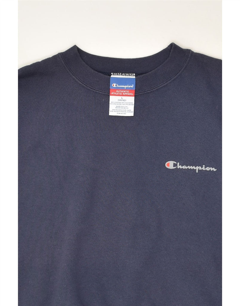 CHAMPION Boys Sweatshirt Jumper 14-15 Years Large Navy Blue Cotton | Vintage Champion | Thrift | Second-Hand Champion | Used Clothing | Messina Hembry 