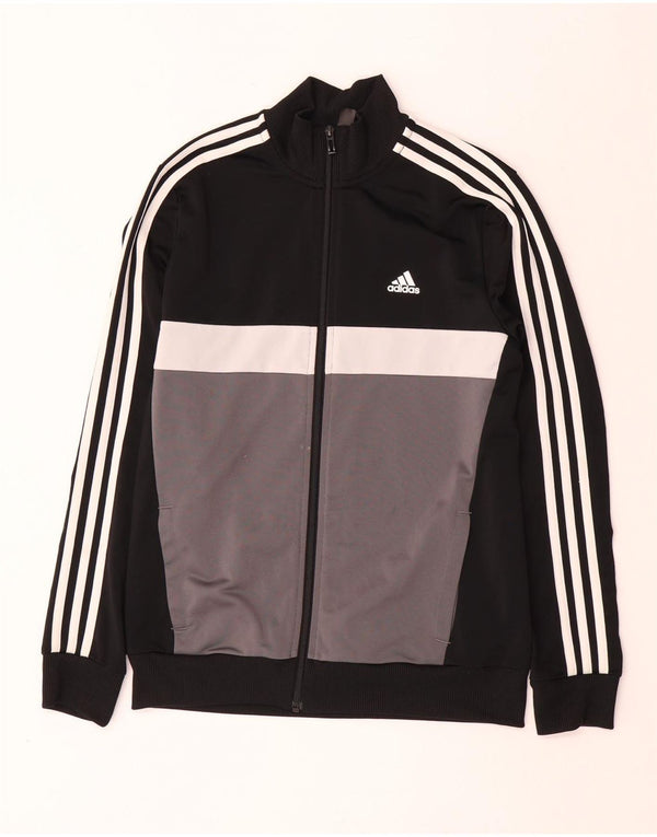 ADIDAS Boys Aeroready Tracksuit Top Jacket 13-14 Years Black Colourblock