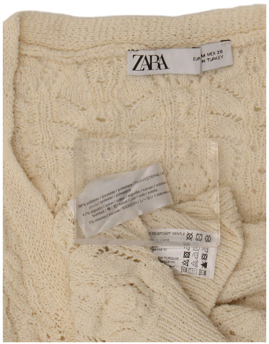 ZARA Womens Crop Sleeveless Cardigan Sweater UK 14 Medium Beige Polyester