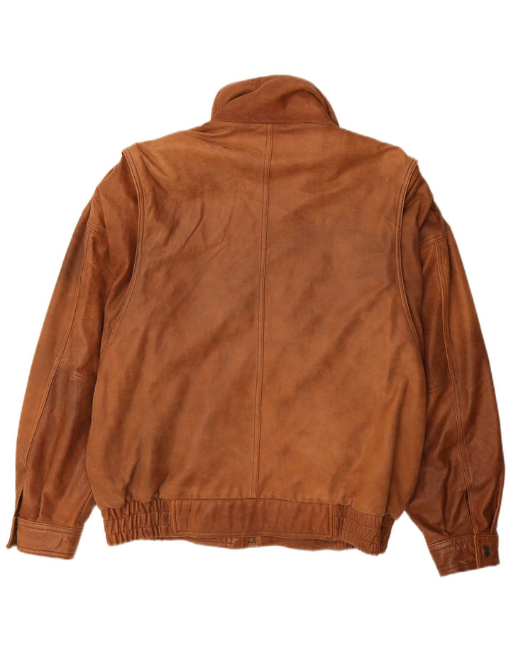 CARLO COMBERTI Mens Leather Jacket IT 48 Medium Brown Leather