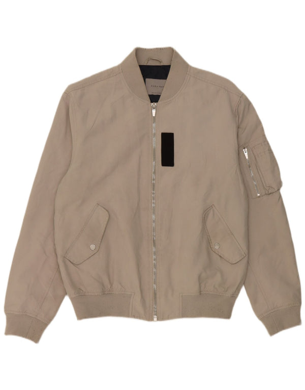 Zara Mens Bomber Jacket UK 42 XL Grey Polyester