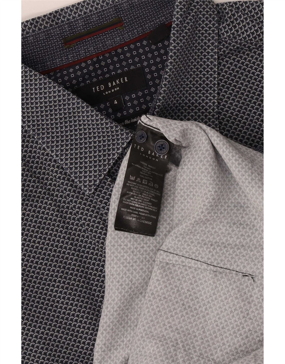 Ted Baker Mens Shirt Size 4 Large Navy Blue Spotted Cotton