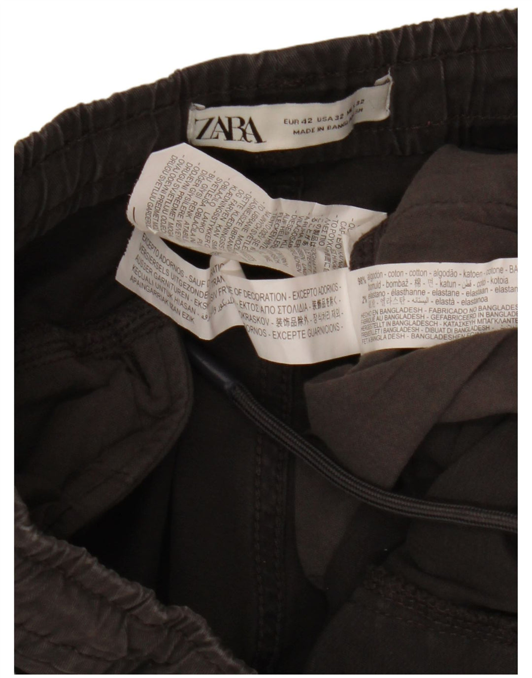 Zara Mens Joggers Cargo Trousers EU 42 Large W32 L28 Black Cotton