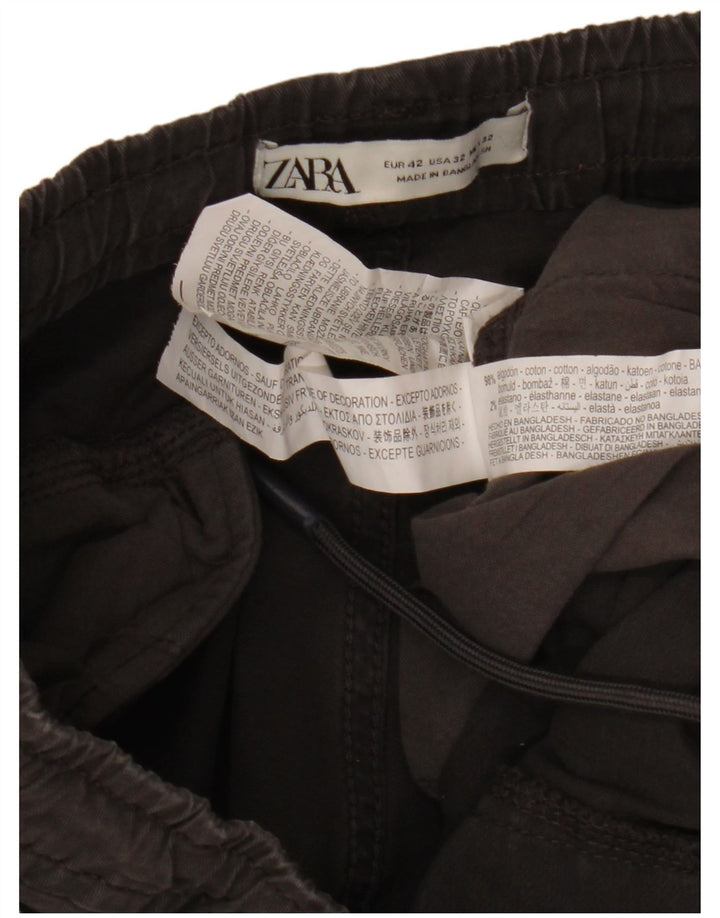 Zara Mens Joggers Cargo Trousers EU 42 Large W32 L28 Black Cotton